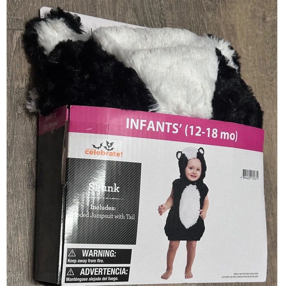 Precious Skunk Hooded Jumpsuit Halloween Costume Infant 12-18 Months NWT